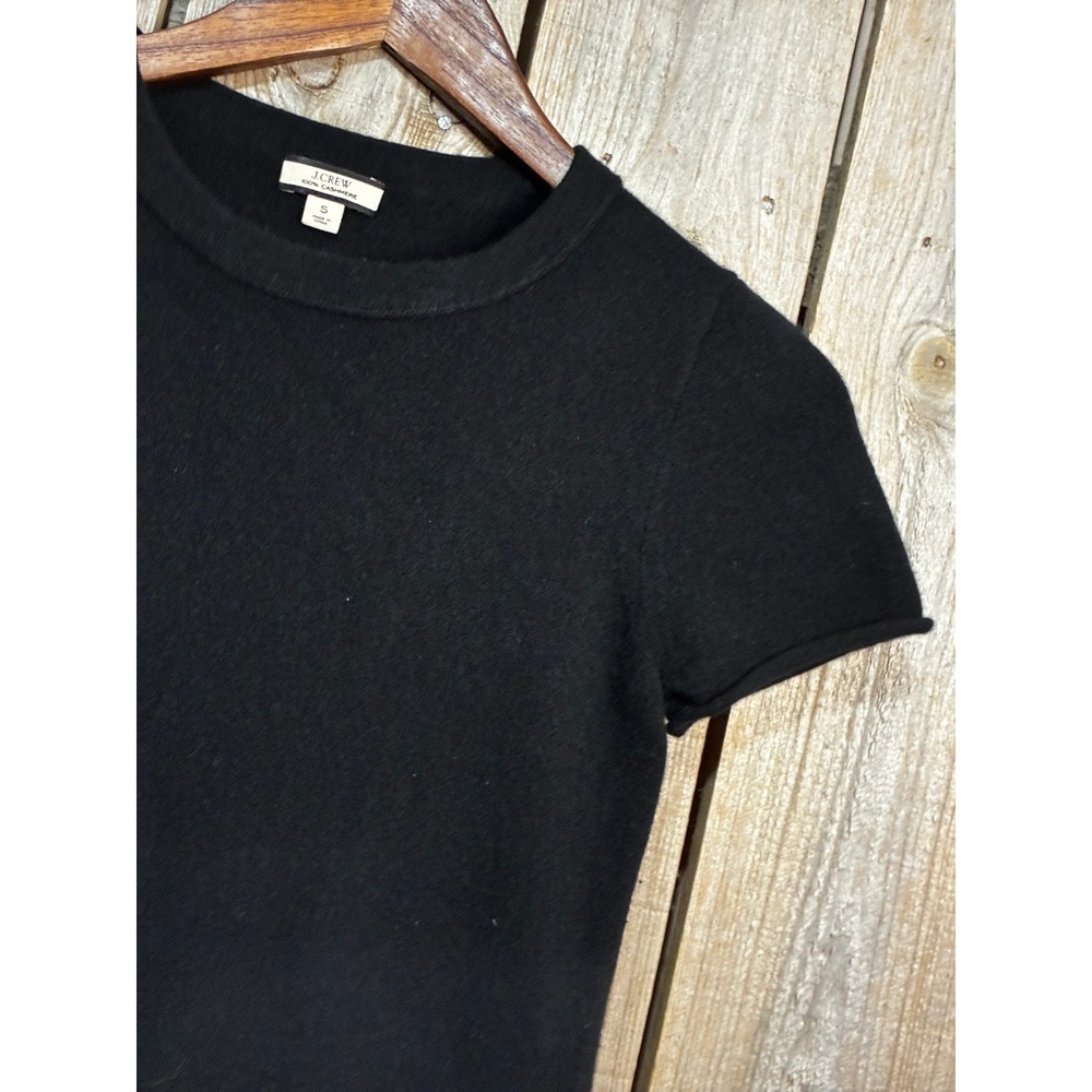 J.Crew Women Black 100% Cashmere Short Sleeve Crew Neck Rolled Hem Sweater S